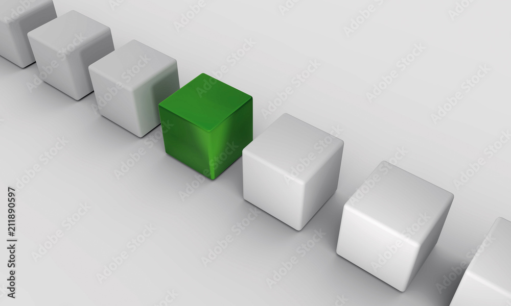 Difference. Cubes in a row. A stone differs from the others in its color. Metaphor for uniqueness. 3D render Difference. Cubes in a row. A stone differs from the others in its color. Metaphor for uniqueness. 3D render