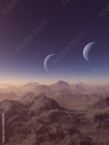 Fototapeta Naklejka Na Ścianę i Meble -  3d rendered Space Art: Alien Planet - A Fantasy Landscape