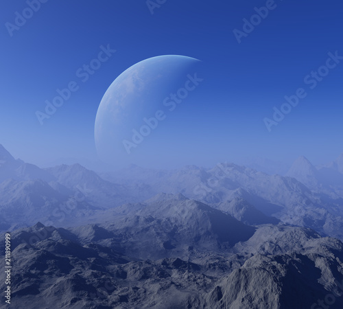 Fototapeta Naklejka Na Ścianę i Meble -  3d rendered Space Art: Alien Planet - A Fantasy Landscape
