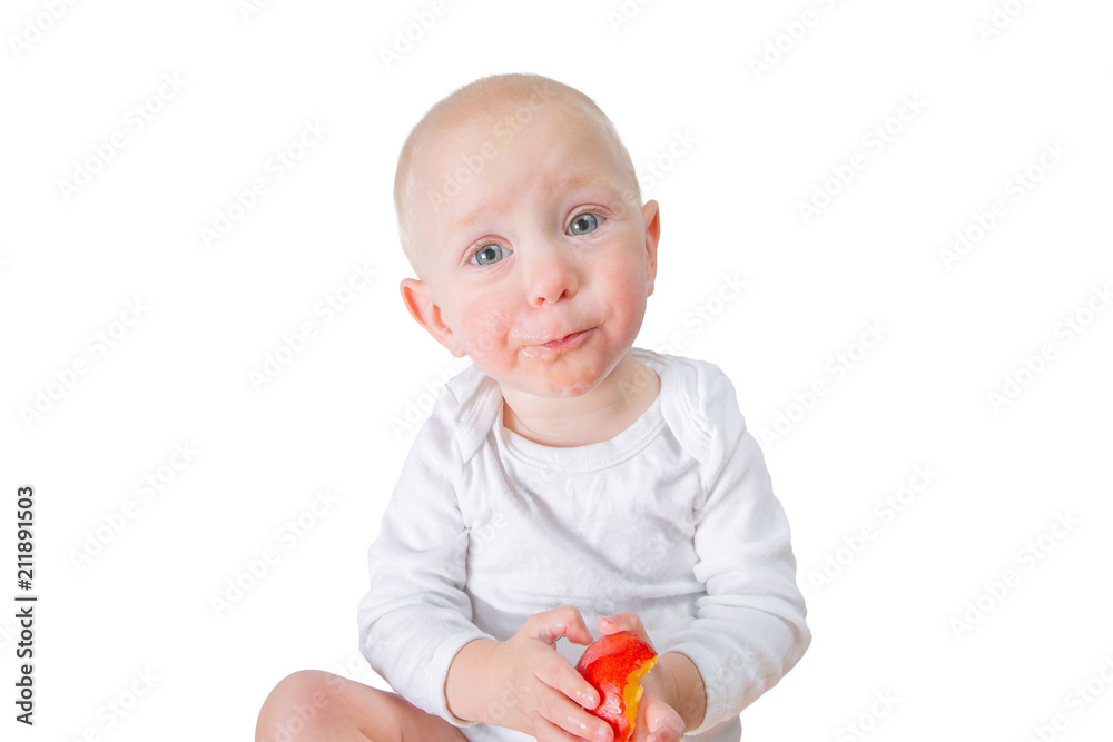 Food allergy concept - baby with dermatitis on cheeks Food allergy concept - baby with dermatitis on cheeks