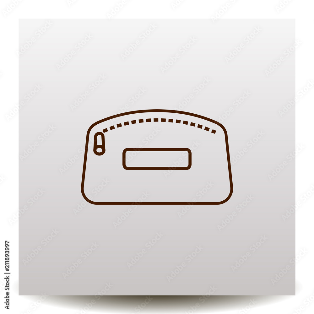 cosmetic bag line vector icon on a realistic paper background with shadow cosmetic bag line vector icon on a realistic paper background with shadow