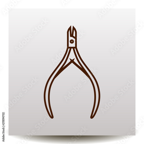 manicure nipper line vector icon on a realistic paper background with shadow