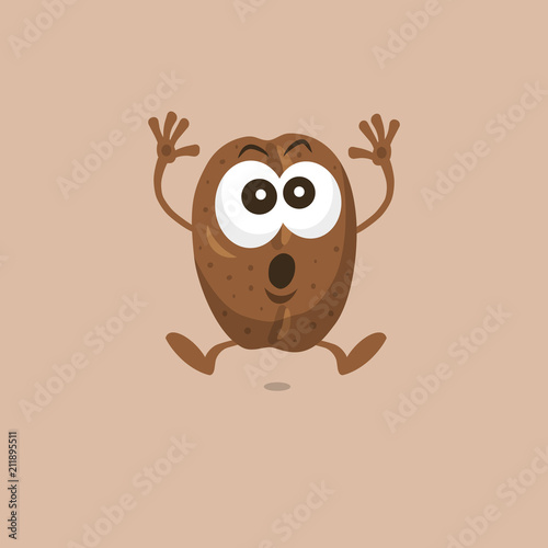 Illustration of cute coffee bean scared mascot isolated on light background. Flat design style for your mascot branding.