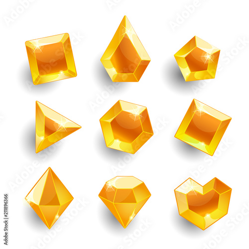 Cartoon orange different shapes crystals,