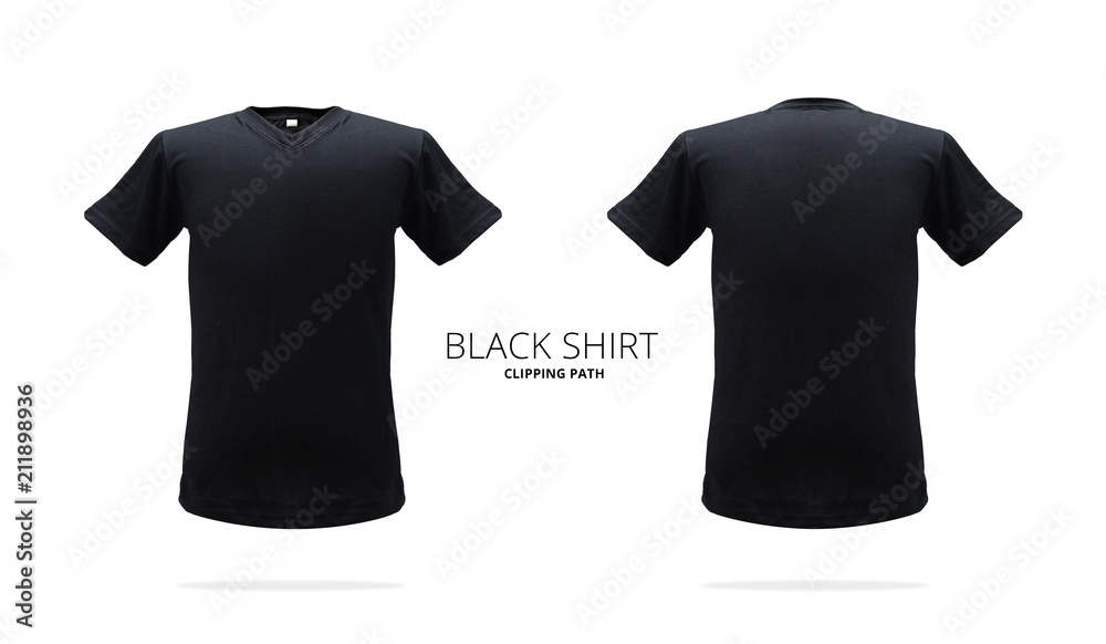 Fotografie Black t-shirt template on white background.