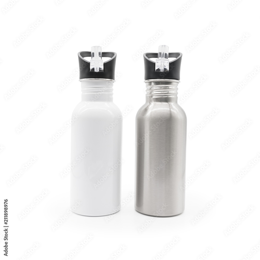 Stainless bottle on white background. Blank aluminum flask and lid for your design. Stainless bottle on white background. Blank aluminum flask and lid for your design.