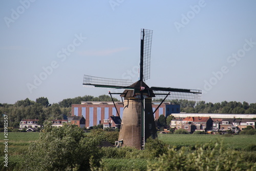 Fields with windmills at Kinderwijk in the Netherlands.