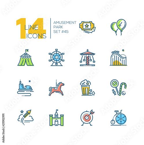 Amusement park - set of line design style colorful icons