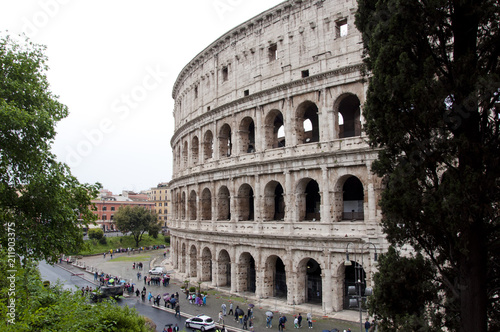 Rome city with great colosseum, Italy. Rome colosseo architecture in Italy. Travel to rome - capital of italy. Colosseum amphitheater in Rome, Italy. Roman holiday.