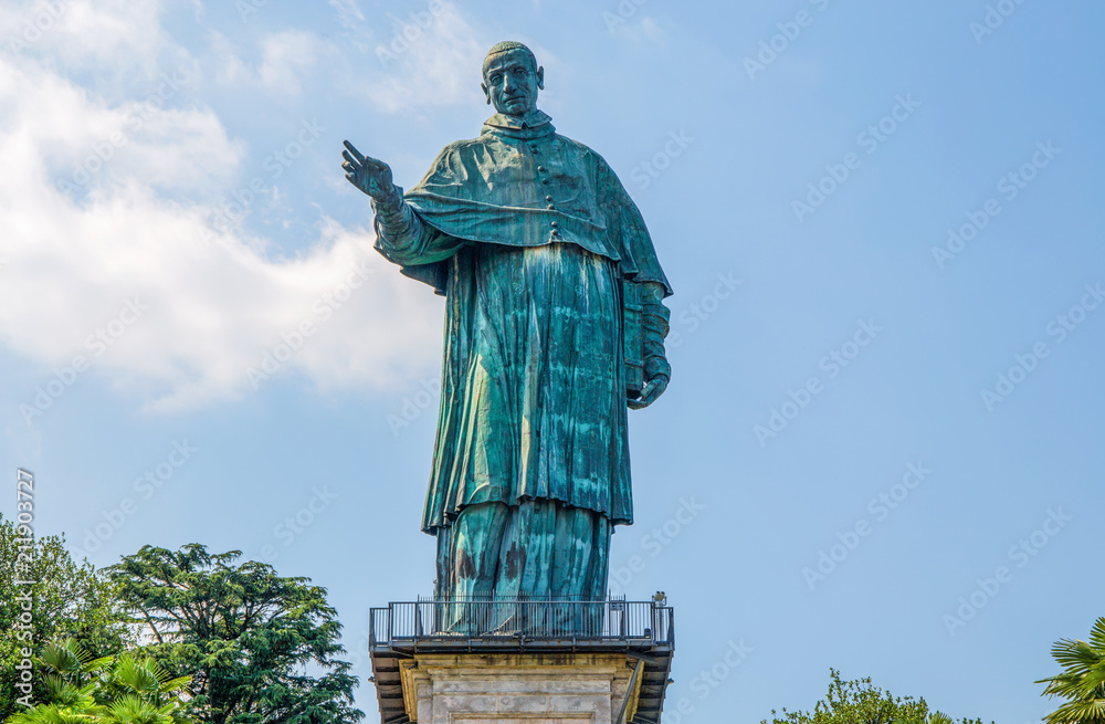 an Carlo Borromeo colossus in Arona town, Novara province, Maggiore lake, Piedmont region, Italy. It is a statue over 30 meters high located in Arona, Novara. 
