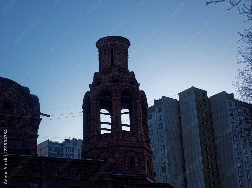 Fototapeta premium unfinished Orthodox Church after snowfall 