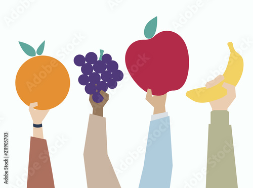 Illustration of hands holding fruits