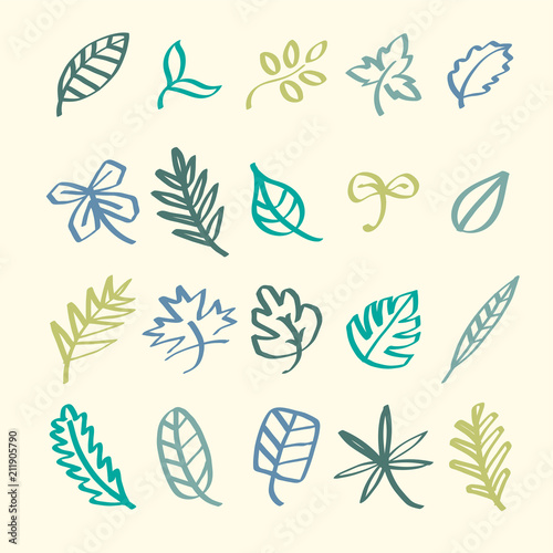 Collection of leaf doodles illustration