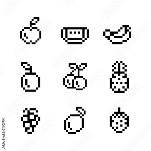 Collection of mixed pixelated fruits
