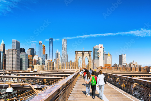 New York, USA, Lower Manhattan  and Brooklyn Bridge across the East River between Manhattan and Brooklyn. photo