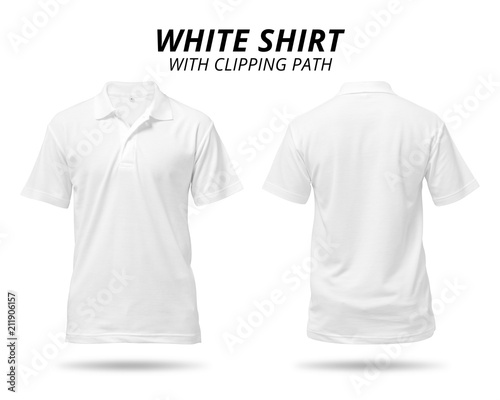 White shirt isolated on white background. Blank polo shirt for design. ( Clipping path ) photo