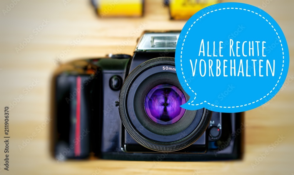 Camera with in german Alle Rechte vorbehalten in english All rights reserved