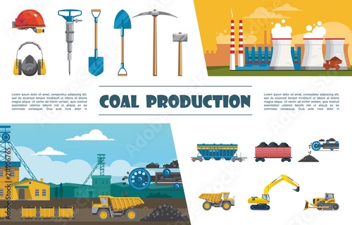 Flat Mining Industry Elements Set