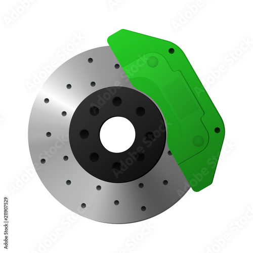 Brake disc, caliper. Details of the car. Vector illustration