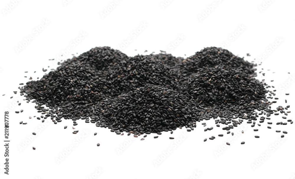 Black organic sesame seeds isolated on white background Black organic sesame seeds isolated on white background