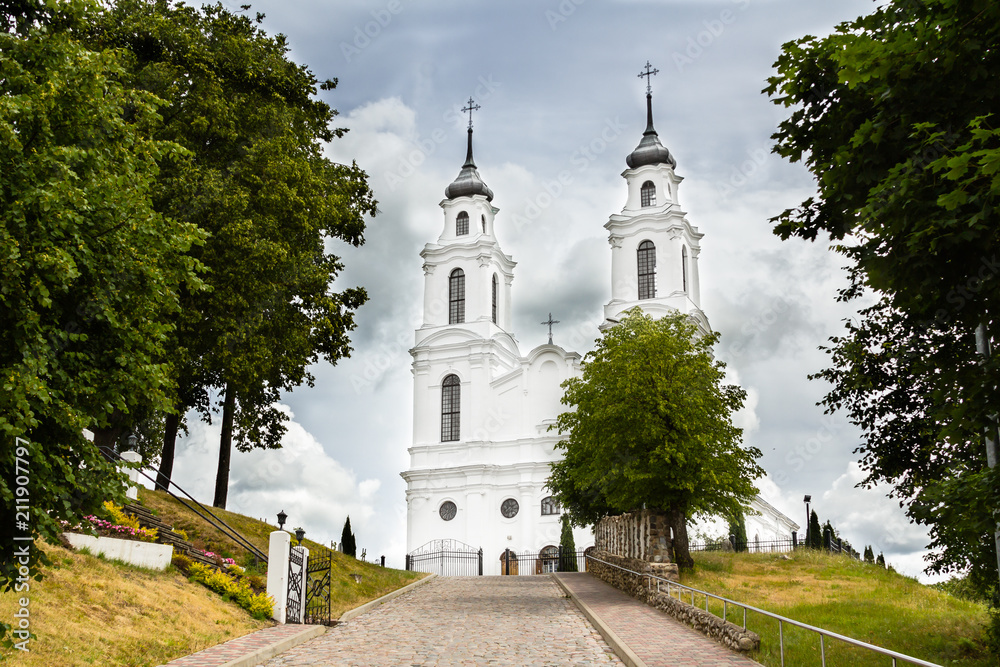 The Catholic church in Ludza, Latvia in summer cloudy day