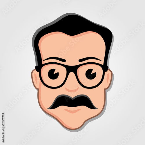 Man Cartoon Face with Glasses. Vector illustration.