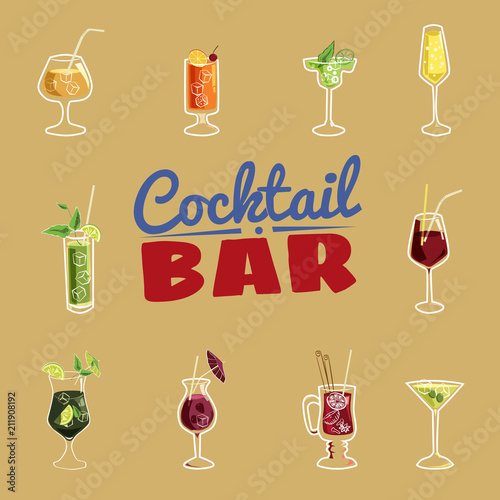 Set of ten beautiful illustration of some of the most famous Cocktails and Drink from all around the world  icon  vector illustration