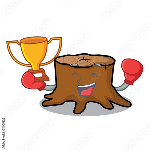 Boxing winner tree stump mascot cartoon