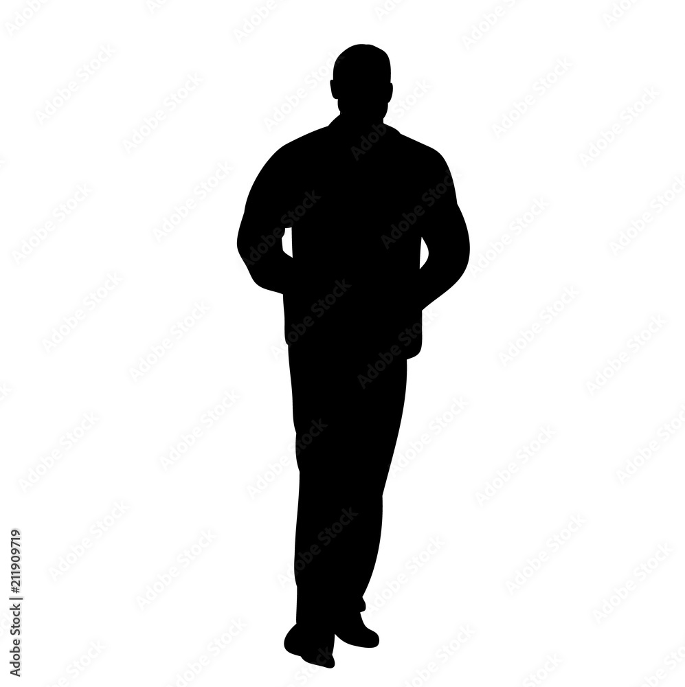 silhouette man goes on white background, isolated