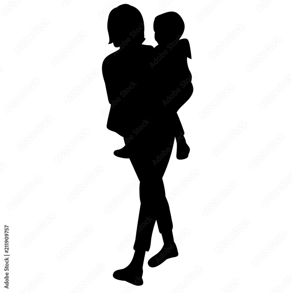 silhouette of woman with child on white background, isolated, vector