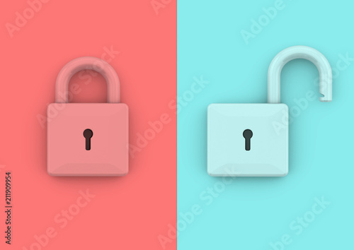 Lock unlock security and business career success concept in minimalist style