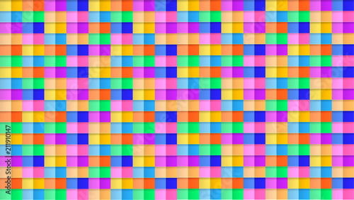 Abstract Seamless 3D Pattern Background, Colorful Backdrop, Bright Colors Cubes, Paper Art. © Aleksey