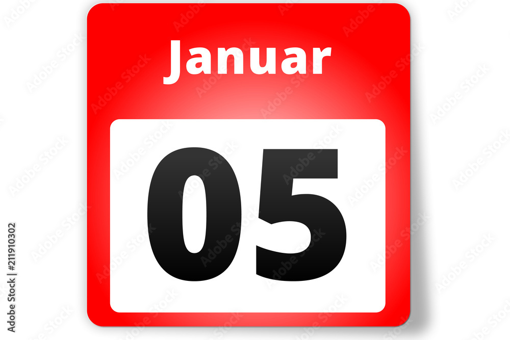 05 Januar Datum Kalender auf weißem Hintergrund 05 Januar Datum Kalender auf weißem Hintergrund