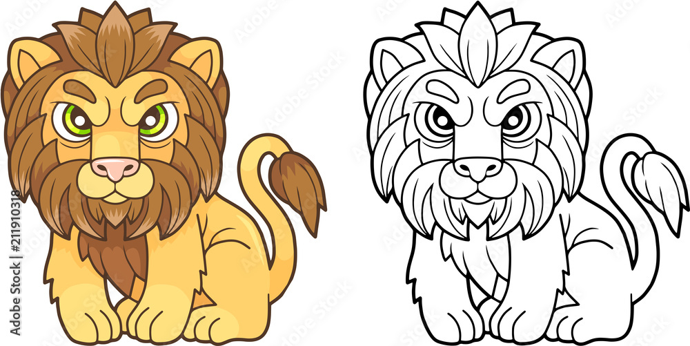 cartoon cute lion sitting in the grass, funny design illustration cartoon cute lion sitting in the grass, funny design illustration