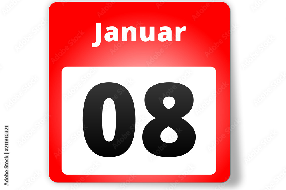 08 Januar Datum Kalender auf weißem Hintergrund 08 Januar Datum Kalender auf weißem Hintergrund