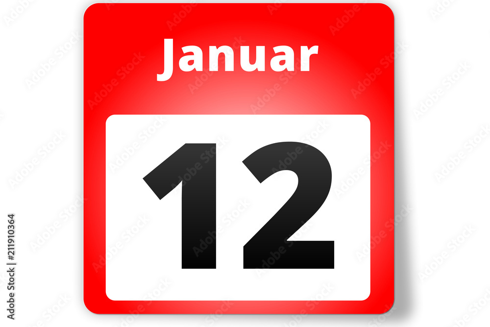 12 Januar Datum Kalender auf weißem Hintergrund 12 Januar Datum Kalender auf weißem Hintergrund