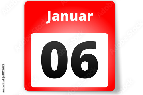 Wallpaper Mural 06 Januar Datum Kalender auf weißem Hintergrund Torontodigital.ca