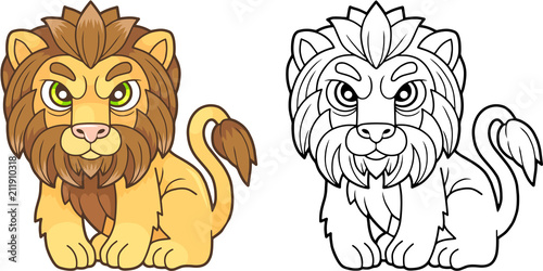 Fototapeta Naklejka Na Ścianę i Meble -  cartoon cute lion sitting in the grass, funny design illustration
