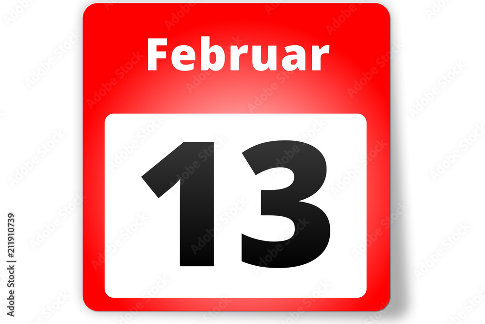 13 Februar Datum Kalender auf weißem Hintergrund 13 Februar Datum Kalender auf weißem Hintergrund