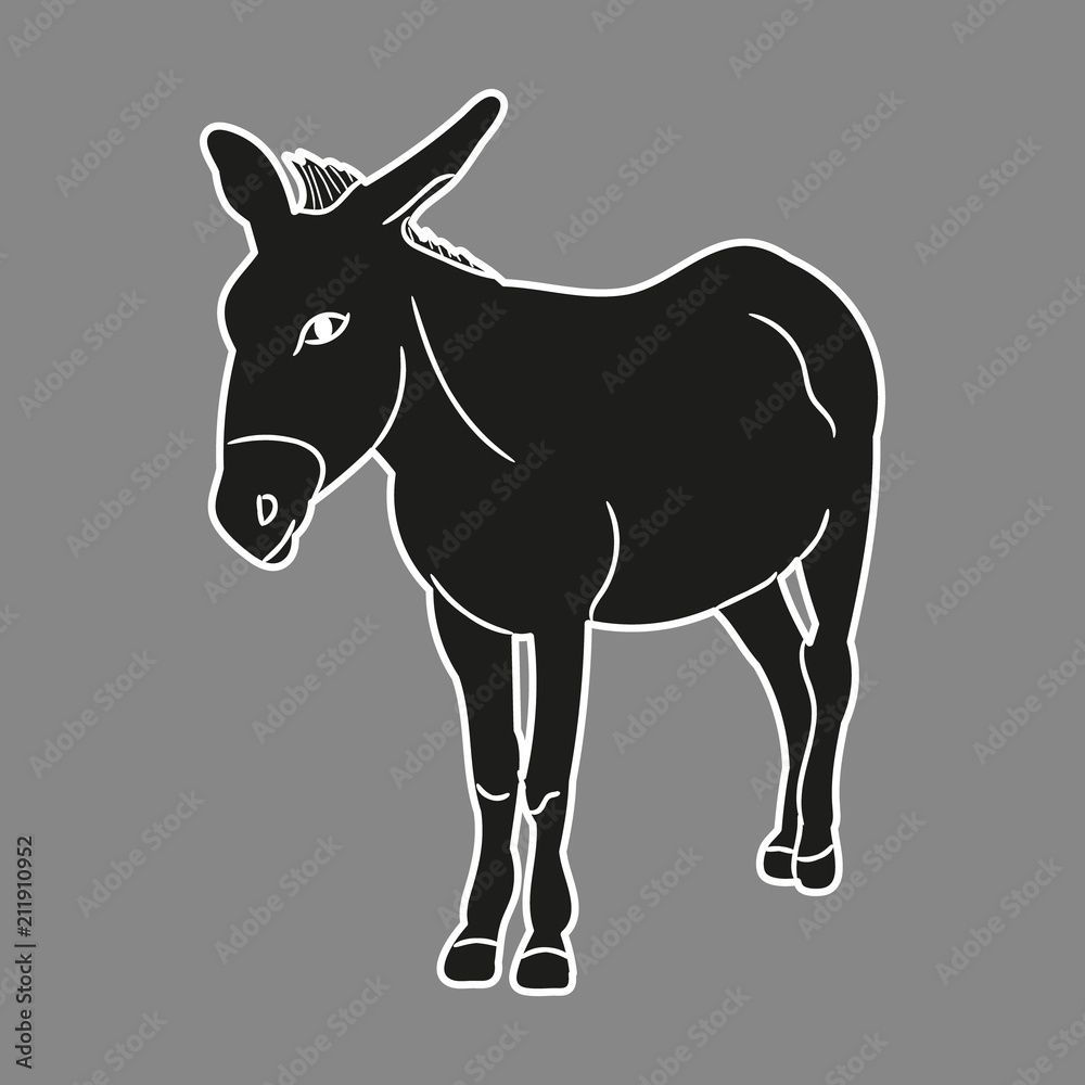 Fototapeta premium vector isolated silhouette of a donkey, mule, on a gray background