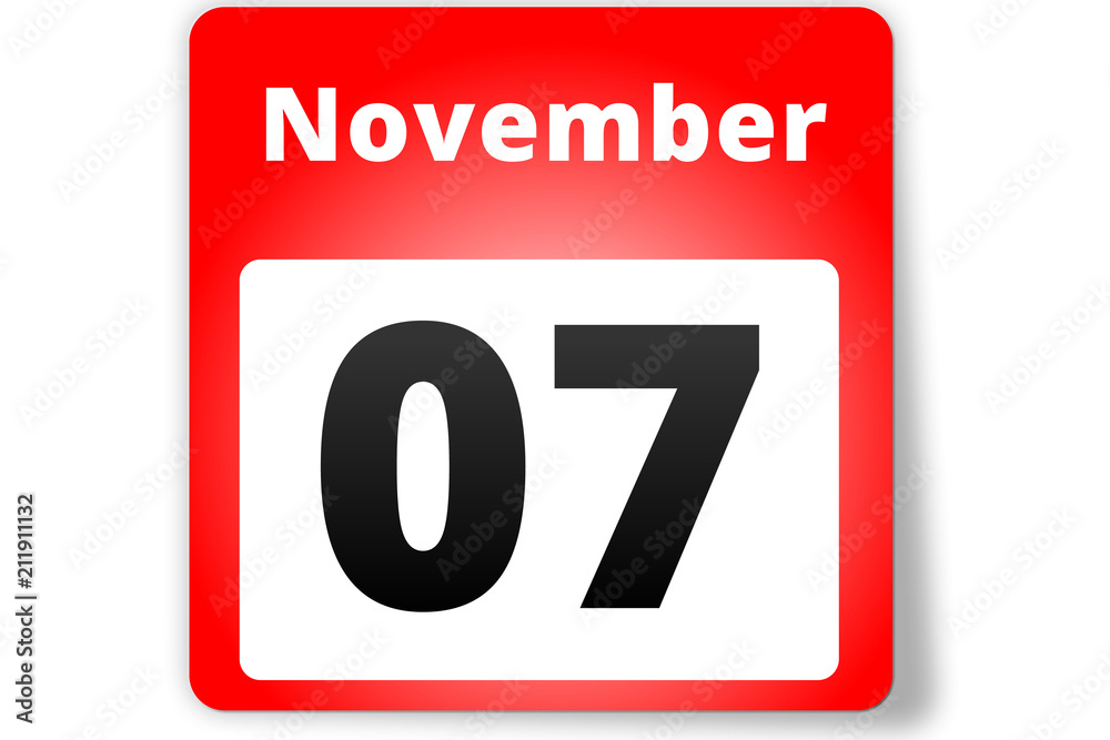 07 November Datum Kalender auf weißem Hintergrund 07 November Datum Kalender auf weißem Hintergrund
