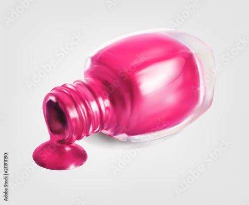 Pink nail polish bottle isolated on white background vector illustration.
