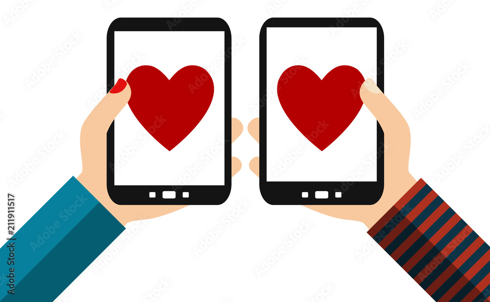 Weibliche und männliche Hand mit Smartphone: Liebe Weibliche und männliche Hand mit Smartphone: Liebe