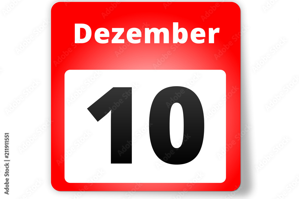 10 Dezember Datum Kalender auf weißem Hintergrund