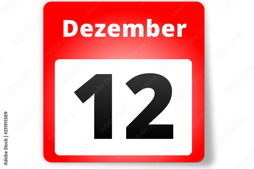 12 Dezember Datum Kalender auf weißem Hintergrund