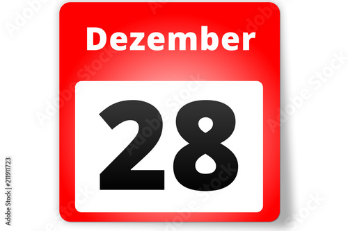 28 Dezember Datum Kalender auf weißem Hintergrund