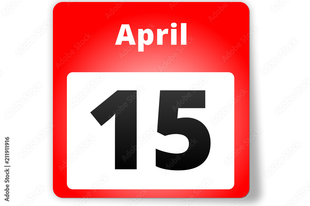 15 April Datum Kalender auf weißem Hintergrund 15 April Datum Kalender auf weißem Hintergrund