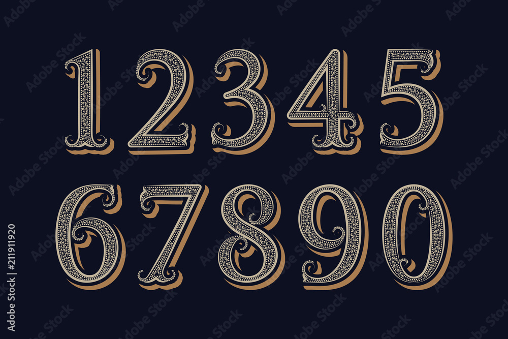 Royal vintage numbers in victorian classic style.