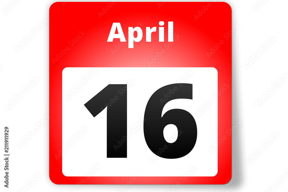 16 April Datum Kalender auf weißem Hintergrund 16 April Datum Kalender auf weißem Hintergrund