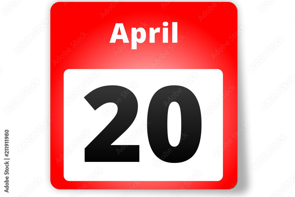 20 April Datum Kalender auf weißem Hintergrund 20 April Datum Kalender auf weißem Hintergrund